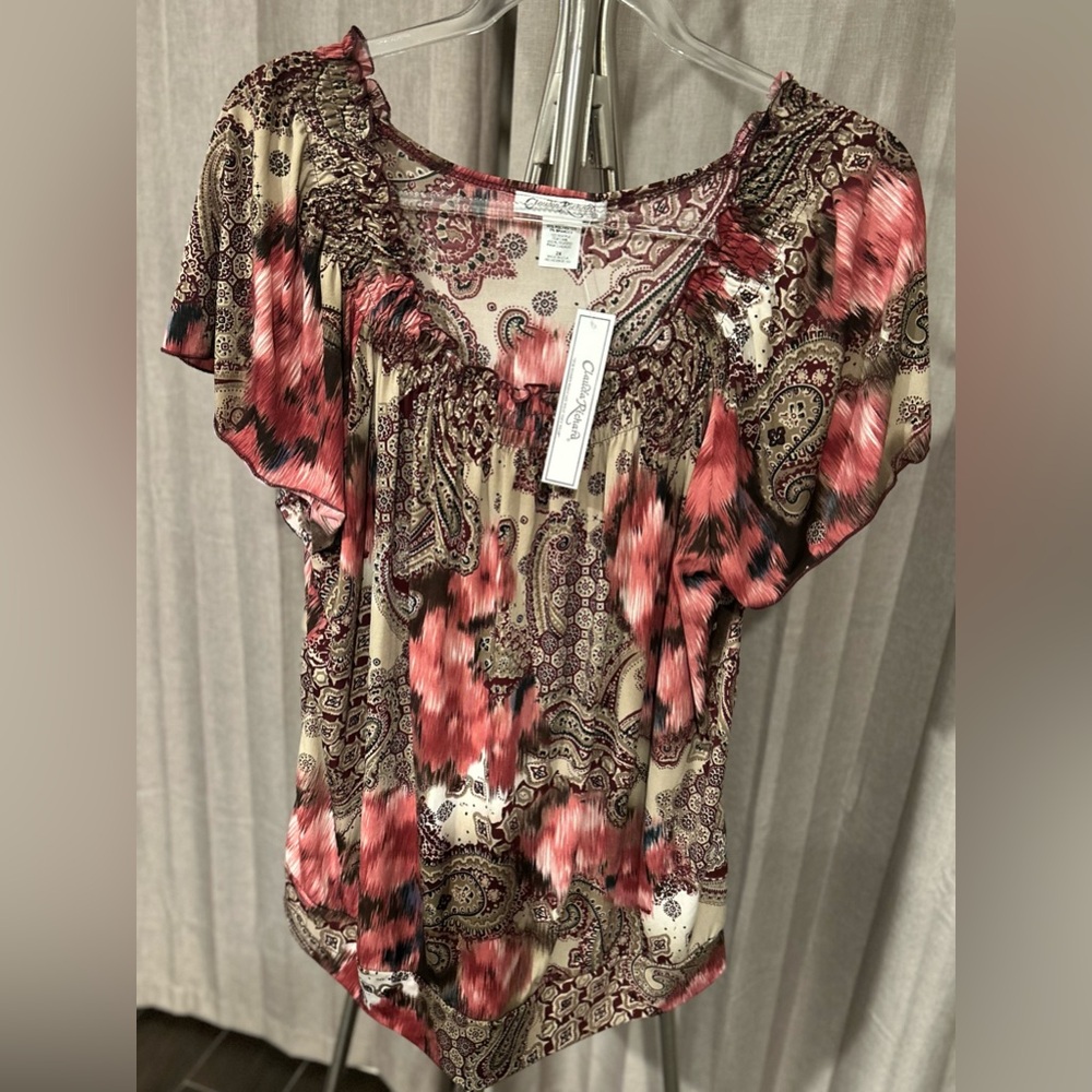 NWT Claudia Richard Pink Ruffled Cap Sleeve Blouse